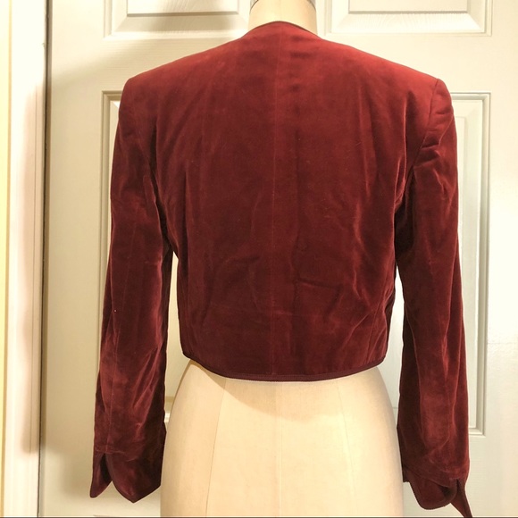 Jaeger Velour Cropped Jacket Buttons Sz 6 Red - Picture 4 of 10